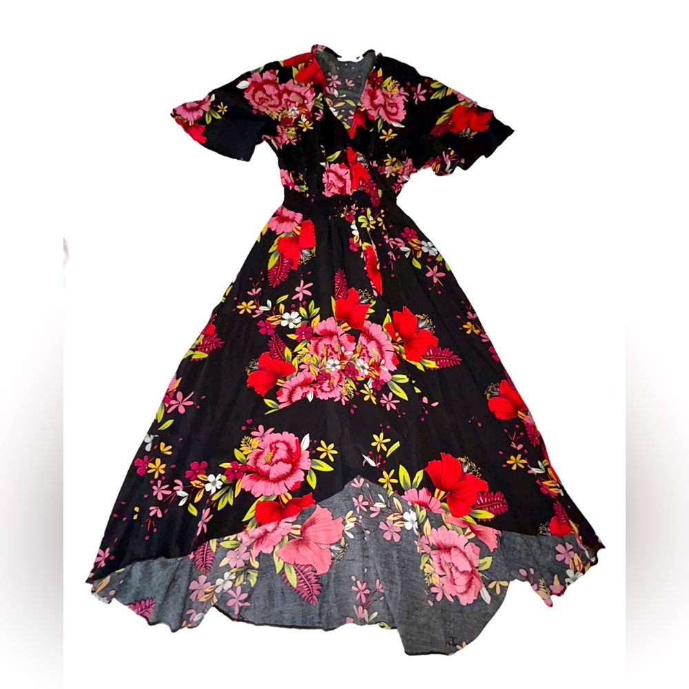 Floral Red and Black Dress Women’s Size Large
